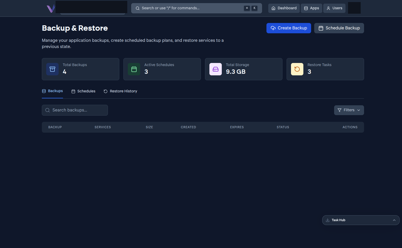 The Backup & Restore page