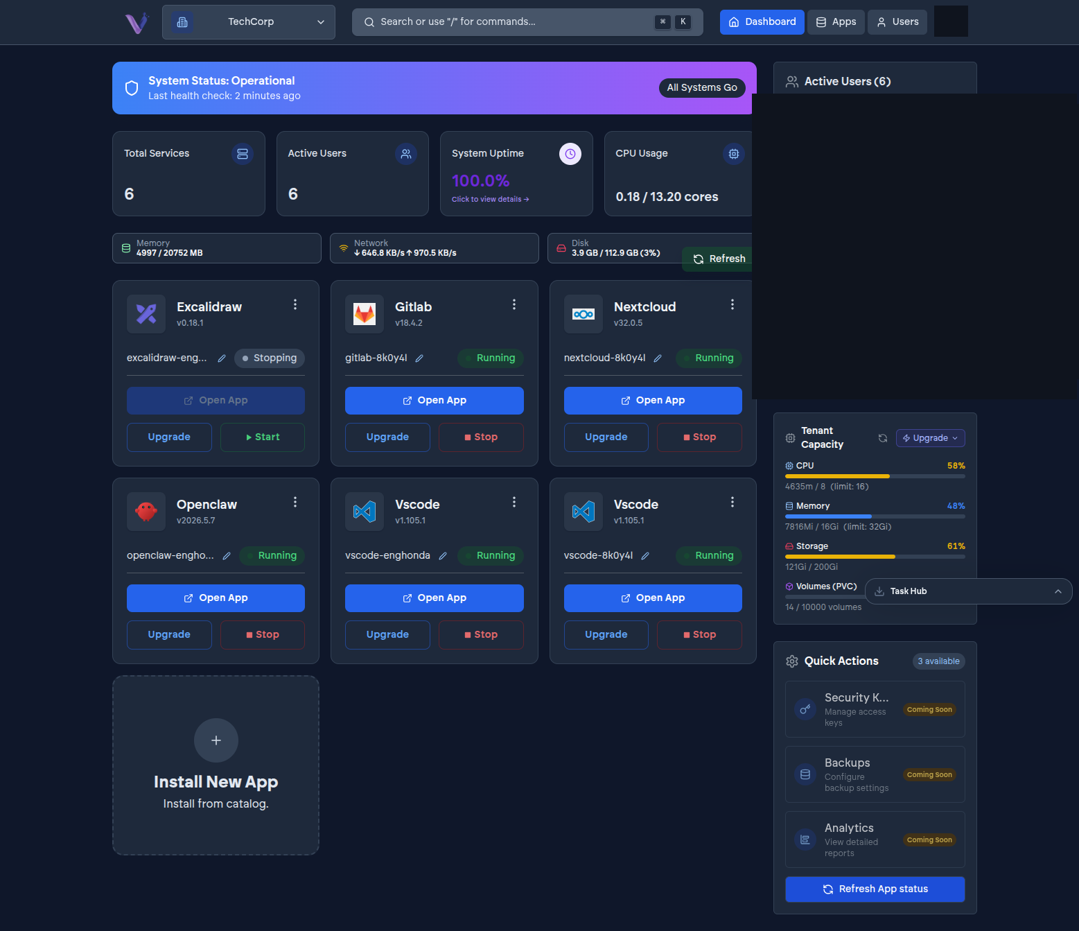 The VCloud dashboard