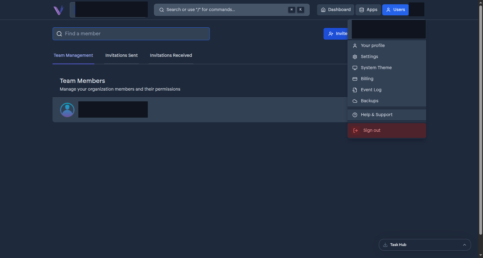 The profile menu