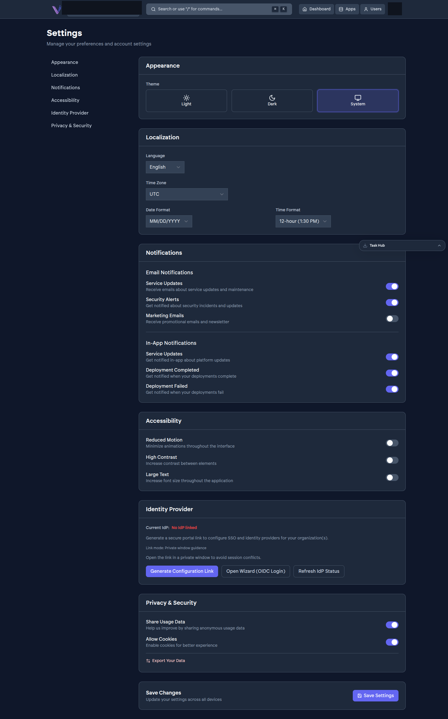 The Notifications section in Settings
