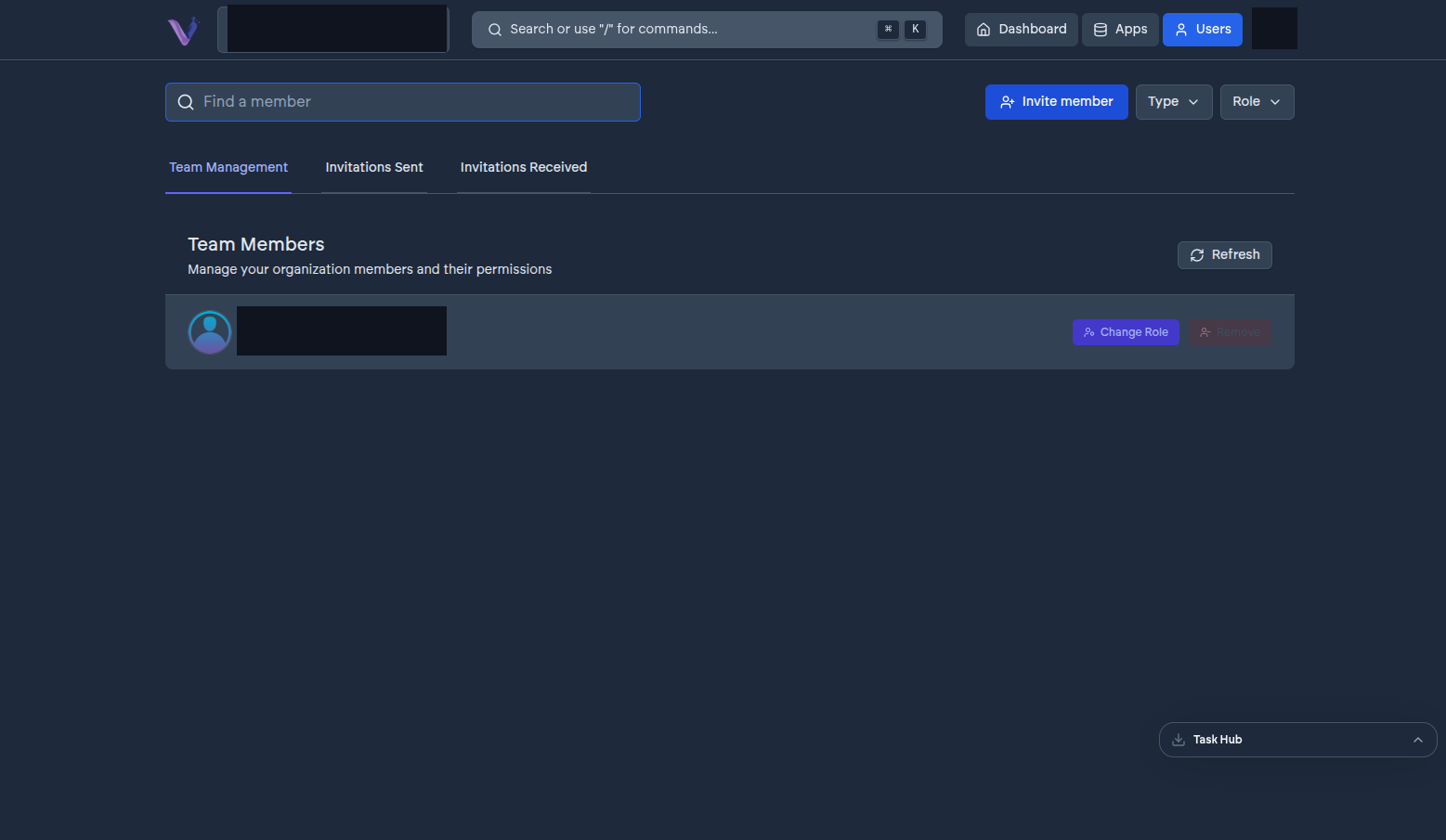 Inviting a member from the Users page